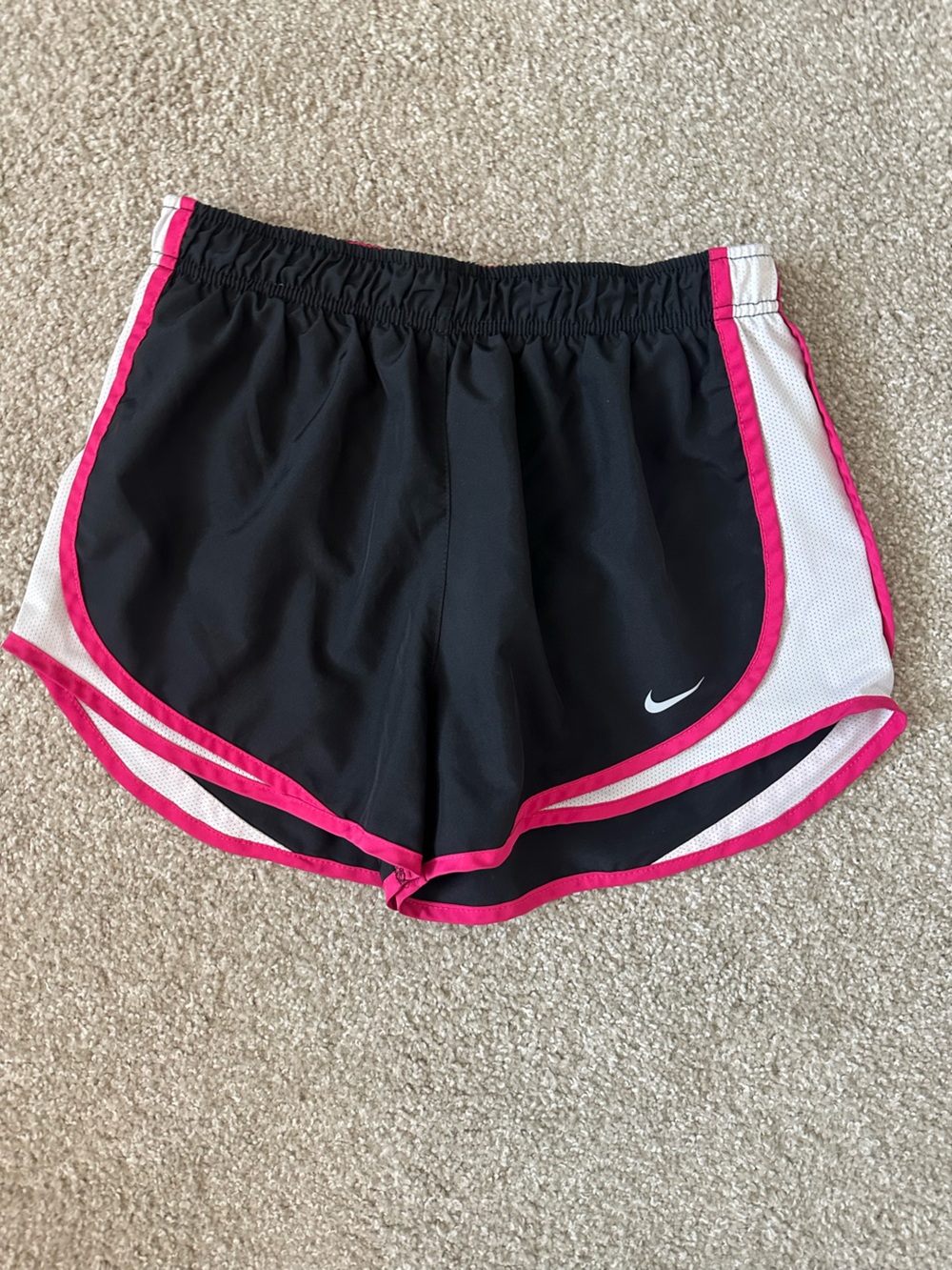 Nike Women's Black Athletic Shorts with Pink and White Trim